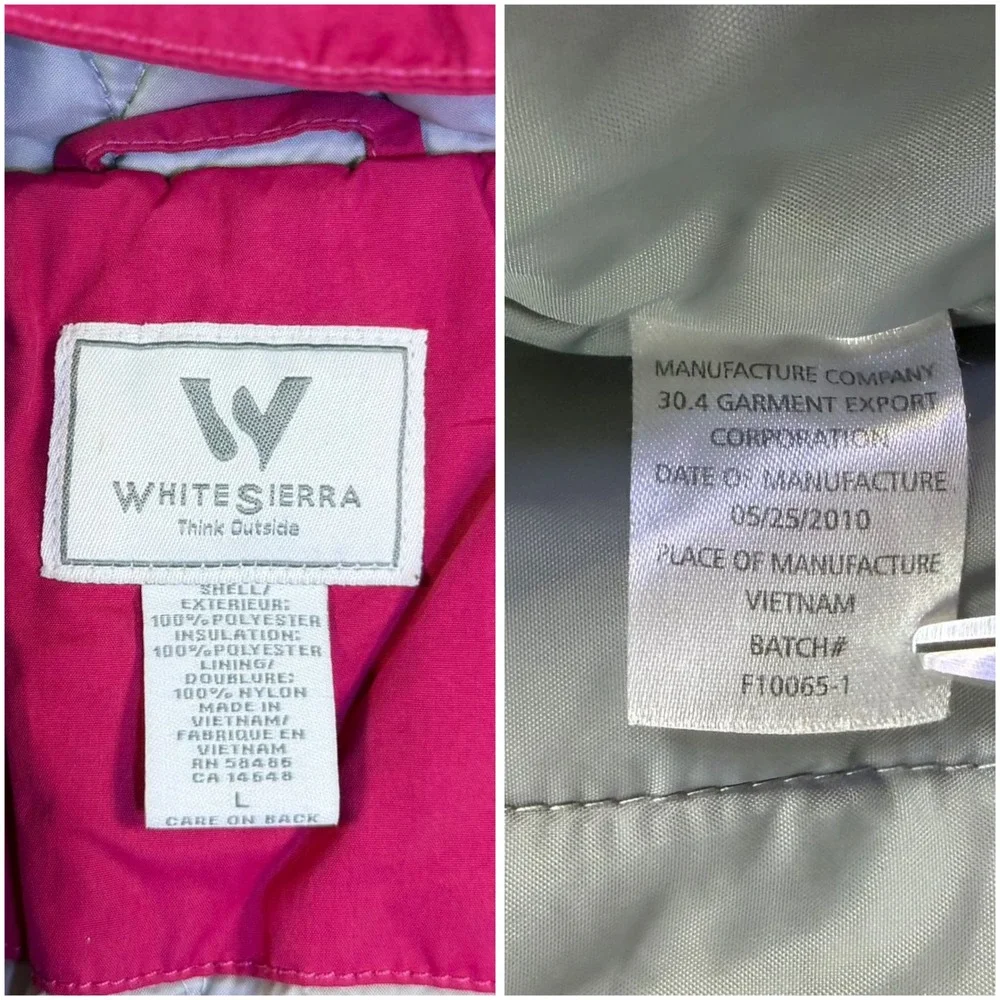 White Sierra Girls Large Magenta‎ Pink Hooded Insulated Jacket Full Zip Coat
